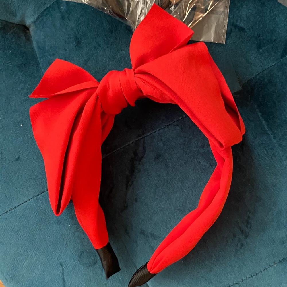 Lot of 5 Bow Headbands Red Green Taupe Baby-Blue Burgundy Hair Accessories